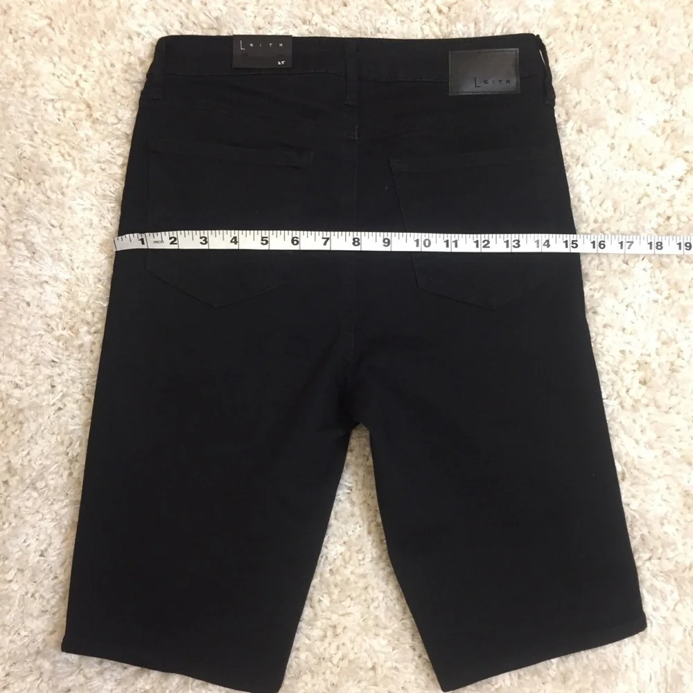 Leith High Rise Stretch Denim Long Biker Shorts 25